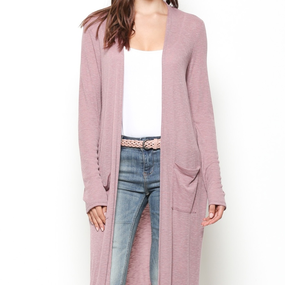 HP🎉Dusty Rose Longline rib lightweight cardigan - Picture 3 of 8